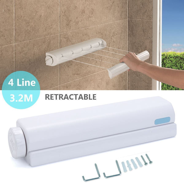 4-Line Retractable Clothesline Laundry Drying Rope (3.2M)