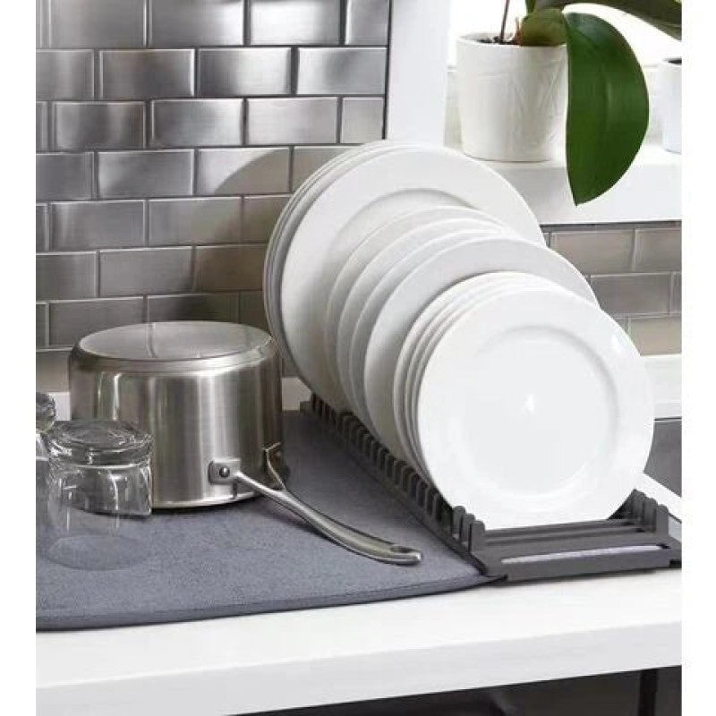 Dish Drying Mat with Plates Rack & Pot Lid Holder