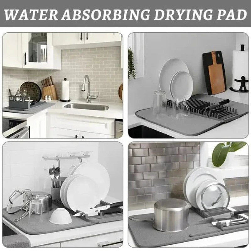 Dish Drying Mat with Plates Rack & Pot Lid Holder