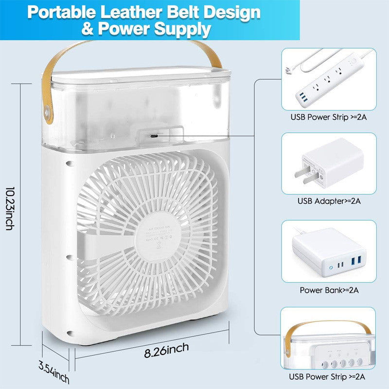 3 In 1 Mini Portable USB AC Fan Humidifier & LED Water Lamp (10 inch)