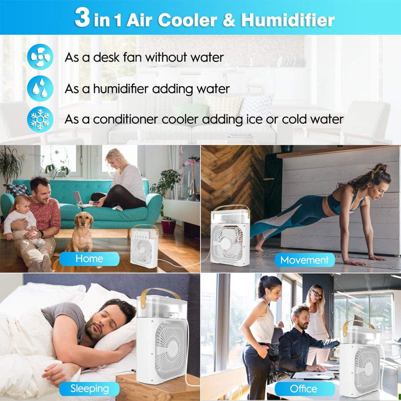 3 In 1 Mini Portable USB AC Fan Humidifier & LED Water Lamp (10 inch)