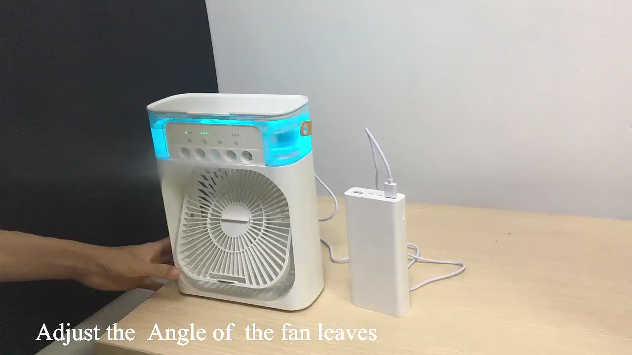 3 In 1 Mini Portable USB AC Fan Humidifier & LED Water Lamp (10 inch)